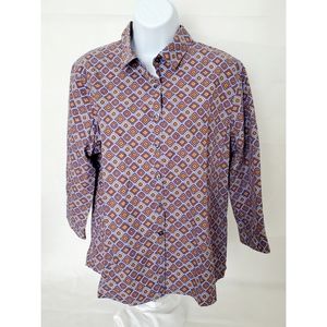 EUC Lands' End Geometric Print Button Front Shirt